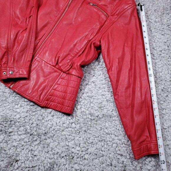 Vintage Georgetown Leather Design Hooded Biker Jacket Red Size Large Full Zip - Picture 13 of 15
